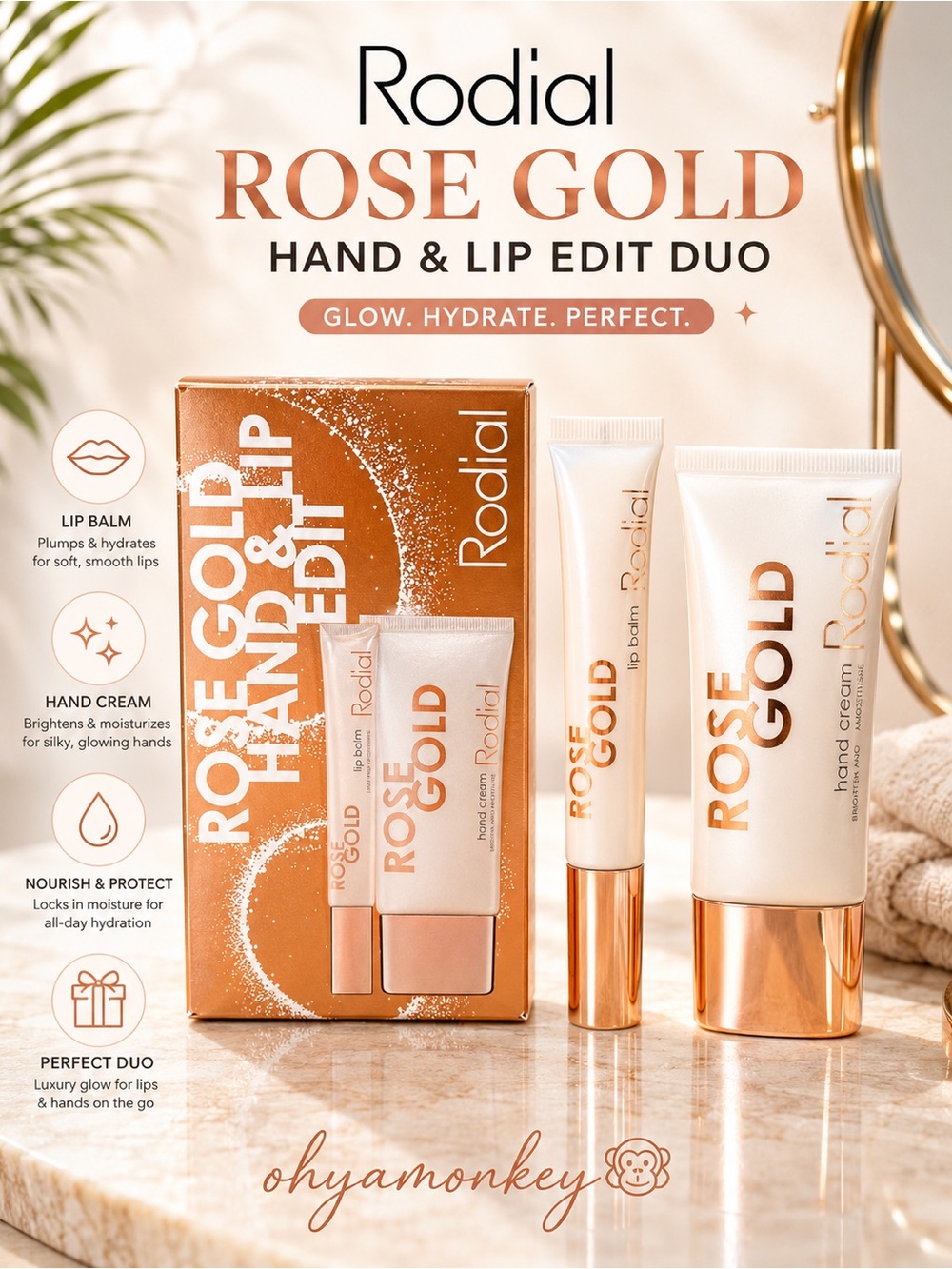 Rodial Rose Gold Hand & Lip Edit Duo $76 Value